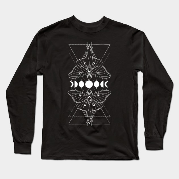 Moon Phase Luna Moth Long Sleeve T-Shirt by RavenWake